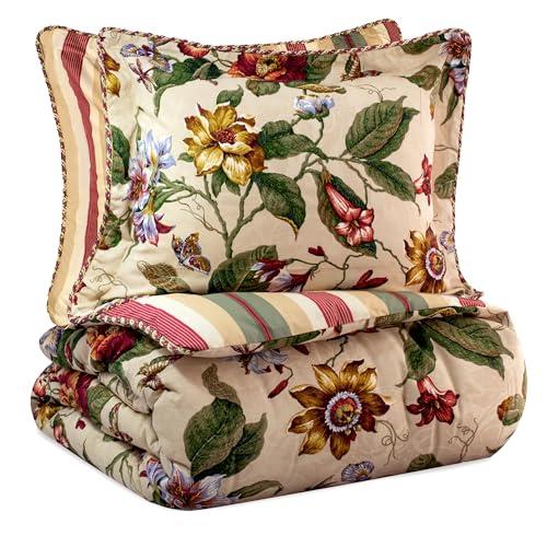 Waverly Waverly Laurel Springs Modern Farmhouse Floral 3-Piece Reversible Quilt Bedding Bedspread Set, Full/Queen, Parchment