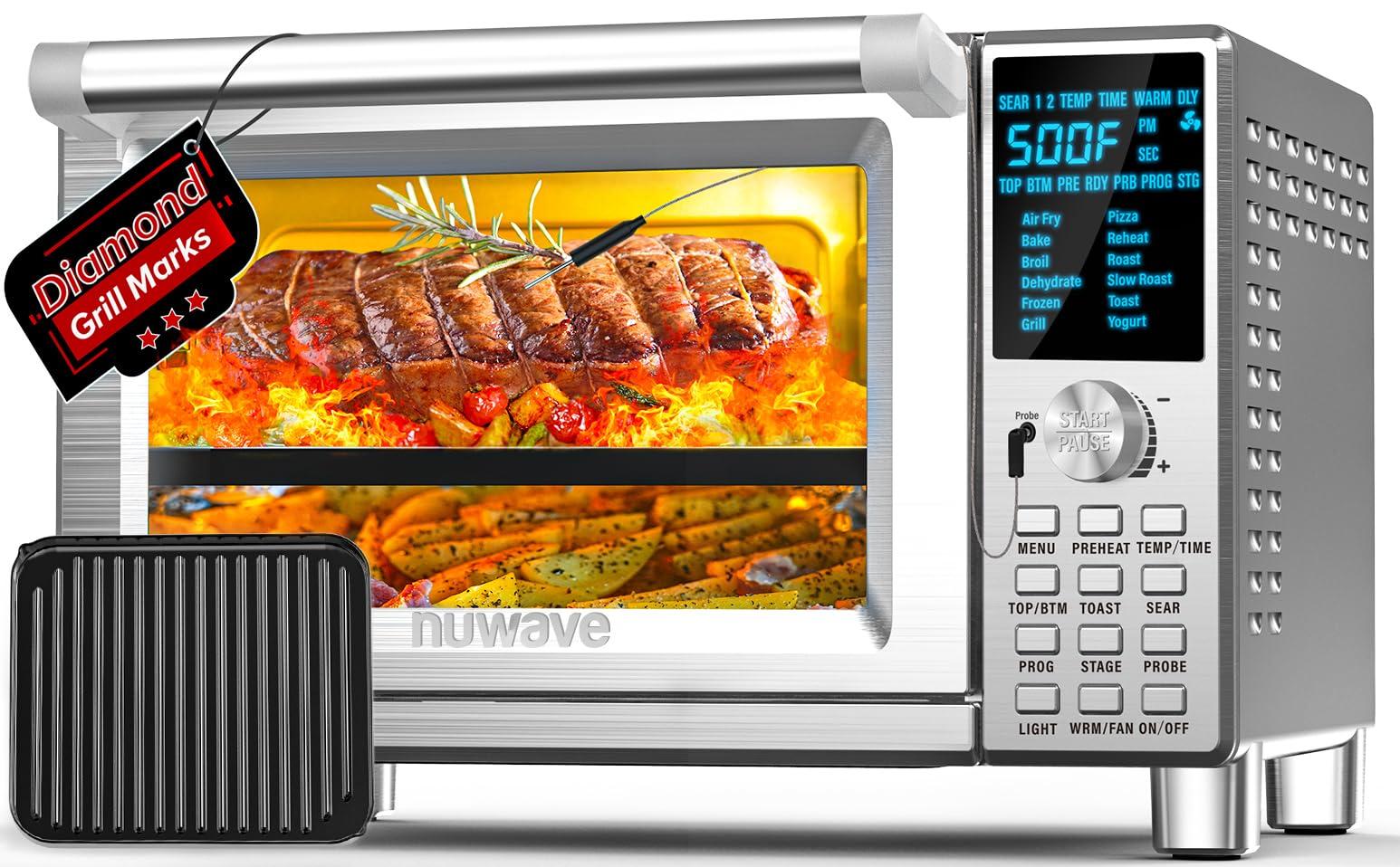 Nuwave NUWAVE Bravo XL Air Fryer Convection Toaster Oven Countertop, 112-in-1 Smart Grill Combo with Original Flavors & Marks, Adjustable Heating Zones for Pizza, Roast, Bake, 50-500F, Stainless Steel, 30QT