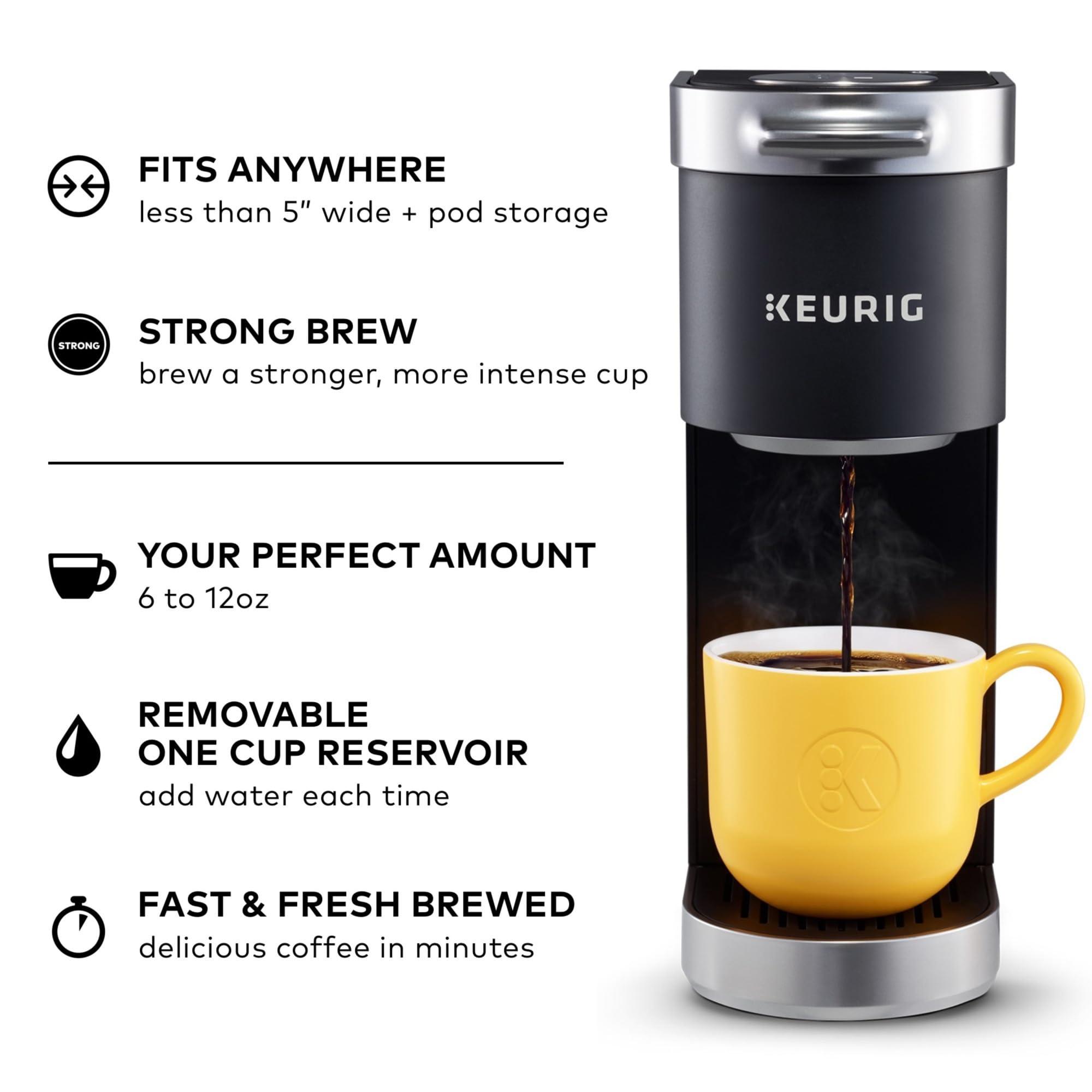 Keurig Keurig K-Mini Plus Single Serve K-Cup Pod Coffee Maker, with 6 to 12oz Brew Size, Stores up to 9 K-Cup Pods, Travel Mug Friendly, Matte Black