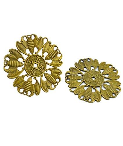 fengshuisale Two Big Fengshui Brass Five Bat Chinese Luck Coin Dia:2.9" I Ching Coins + Gift Bag Y1148