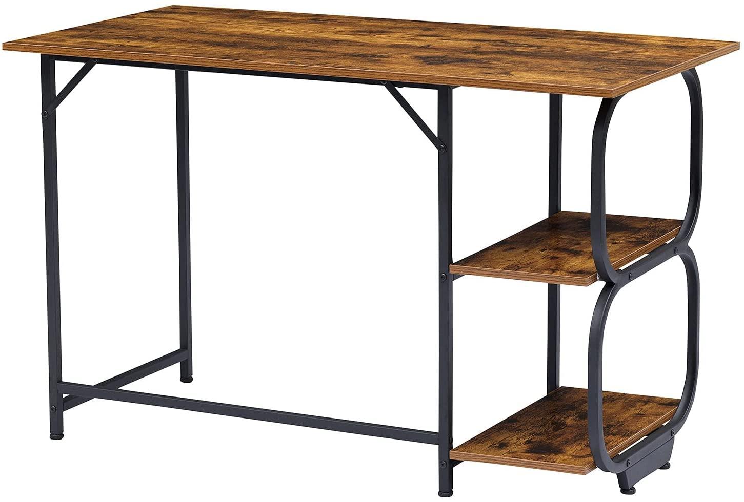 Annivia Anivia Writing Computer Home Office Desk with 2 Storage Shelves on Left or Right Side, Industrial Simple Style Wood Table Metal PC Laptop Notebook, 47\", Rustic Brown + Black Frame