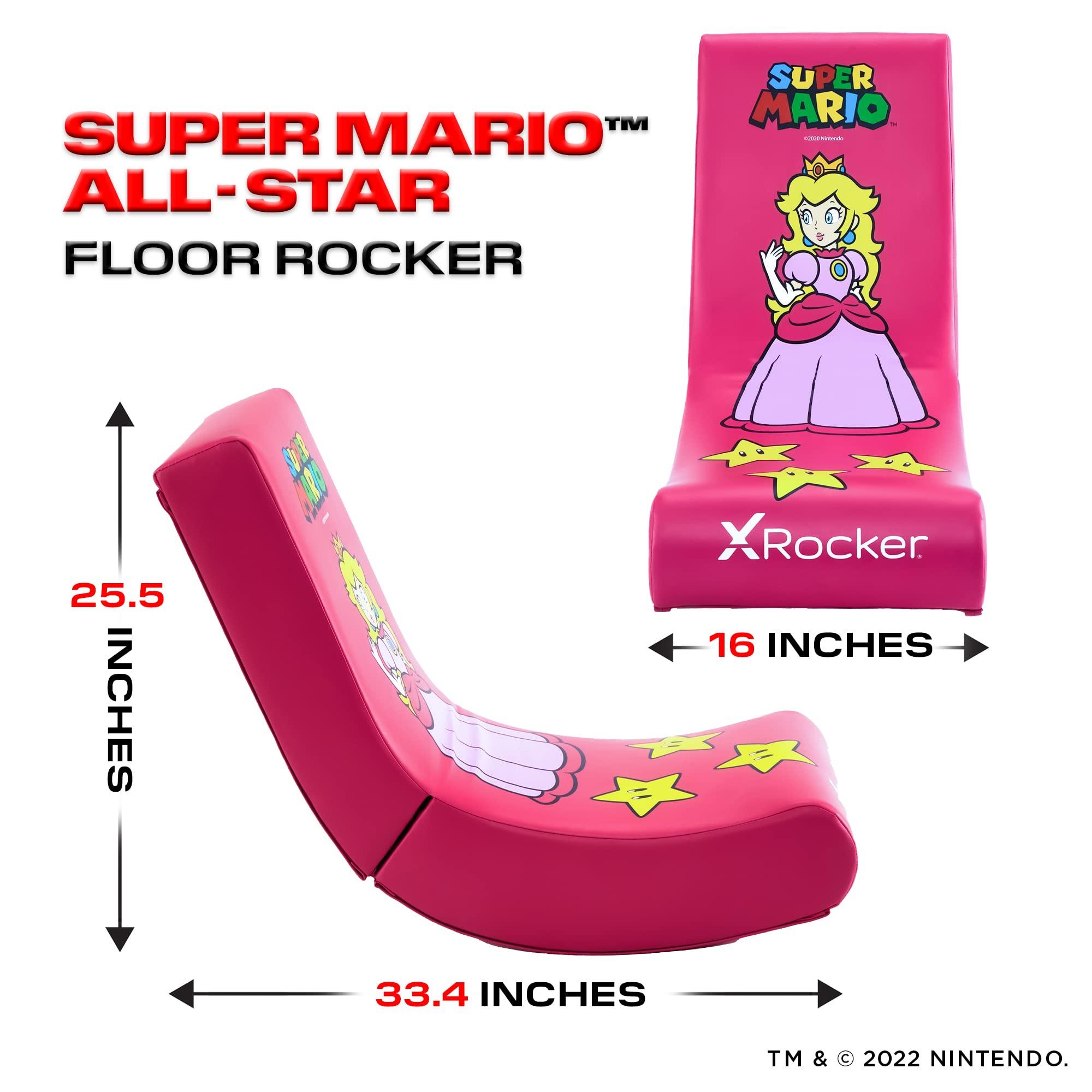 X Rocker X Rocker Super Mario Peach Video Gaming Floor Chair, Official All-Star Edition Nintendo Collectible, Faux Leather, Foldable, 5000201, 33.46\" x 16.14\" x 25.59\", Princess Peach Pink