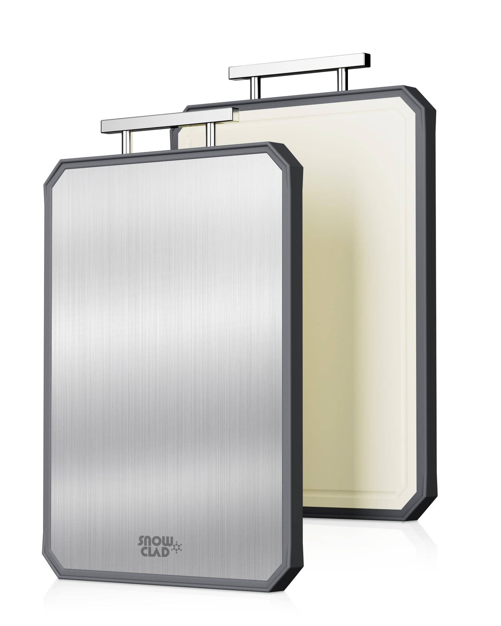 KLAPOLA SNOWCLAD Stainless Steel Cutting Board,Double Sided Steel Cutting Board for kitchen,Stainless Steel/Wheat straw pp Large Cutting Board for meat,Dishwasher Safe,non toxic Chopping Board,16 * 12 Inch