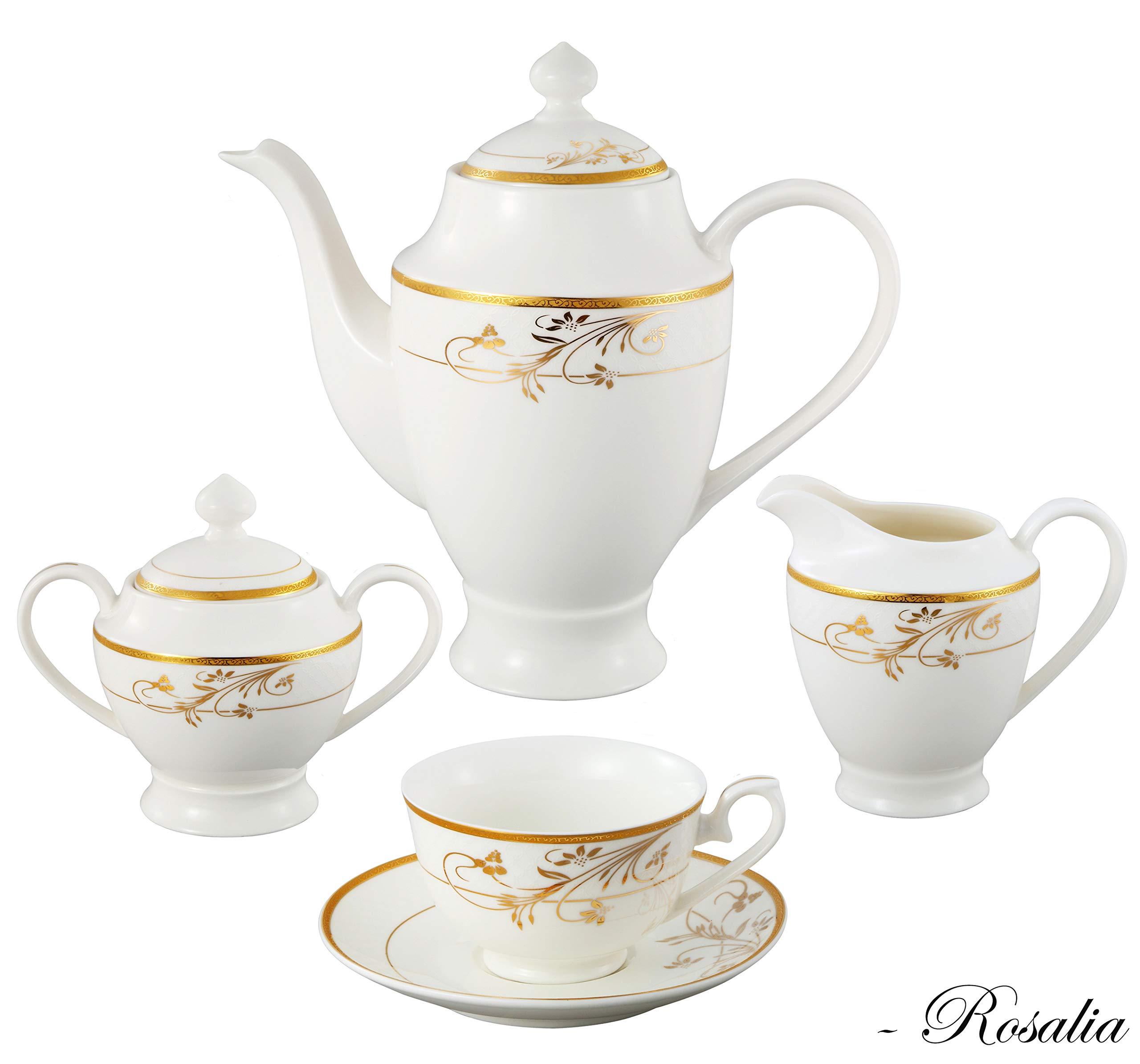 Lorren Home Trends Lorren Home Trends La Luna Bone China 57-Piece 24K Gold Floral Design Dinnerware Set, Service for 8