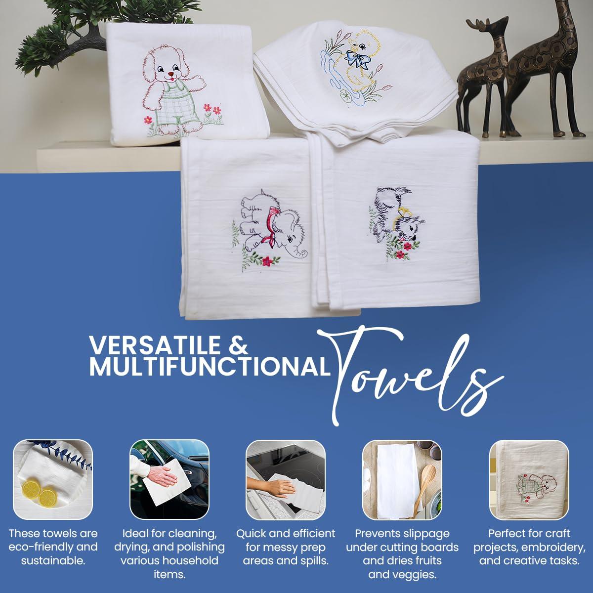 LITO LINEN AND TOWEL Flour Sack Towels |Valentines Day Tea Towel for Crafts| Kitchen Towel|Dish Towel| Cotton Blank Towel for Embroidery| Baking Bread Proofing Linen Cover|Thick Absorbent Quick Dry| 3 Pack 18\"x 28\" White