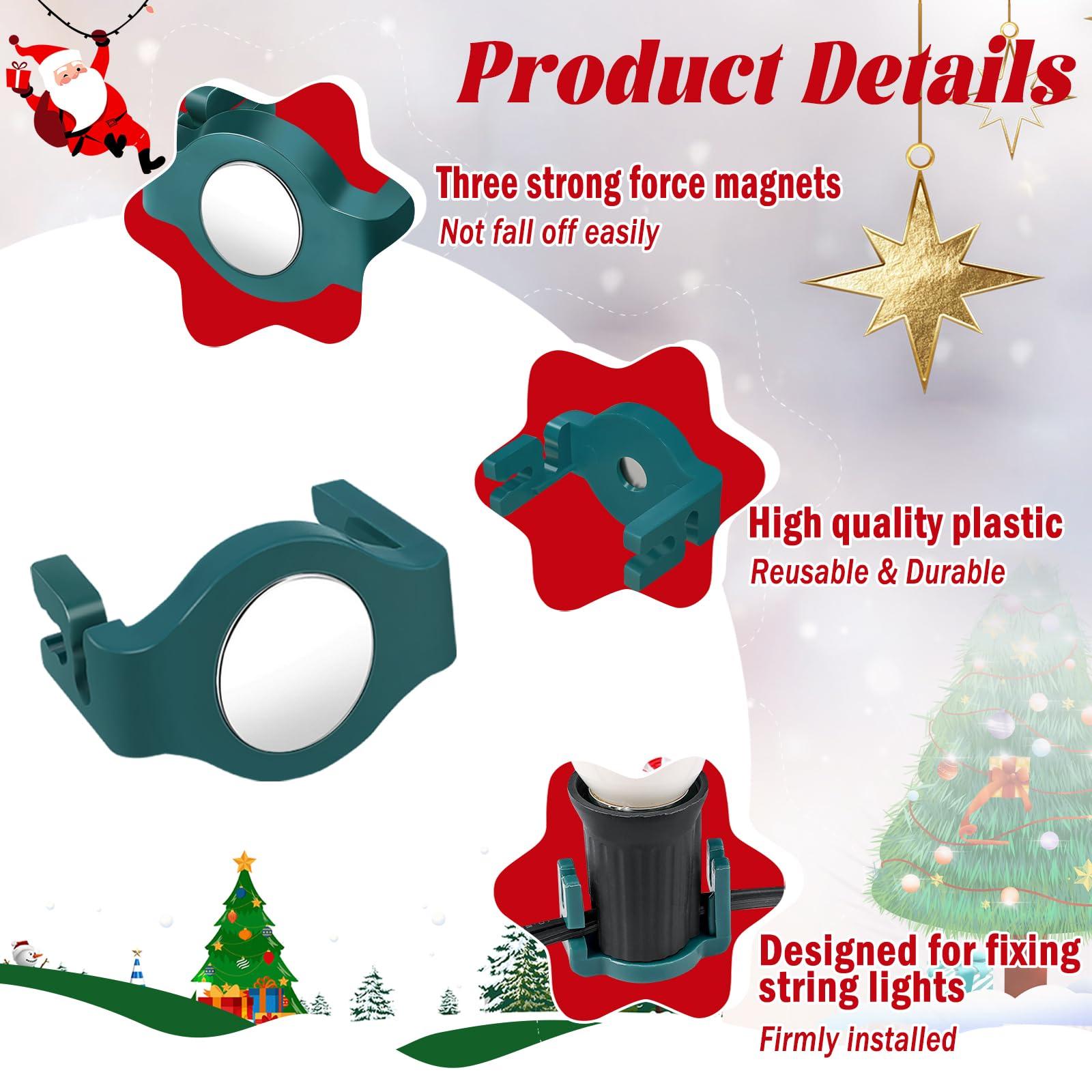 UQM UQM 50 Pack C9 Magnetic Christmas Light Clips, Extra Strong Magnetic Clips Hooks for Christmas Lights, Magnet Christmas Light Clips for C9 C7 Sockets Metal Roof Gutters Outside Patio Holiday Lighting