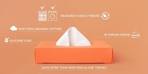 LastTissue LastTissue Reusable Tissue Box - with 18 Organic Soft Cotton Wipes, Eco Friendly and Sustainable Tissue Holder and Facial Tissues for Nose, Can be used as Paper Towels for Household