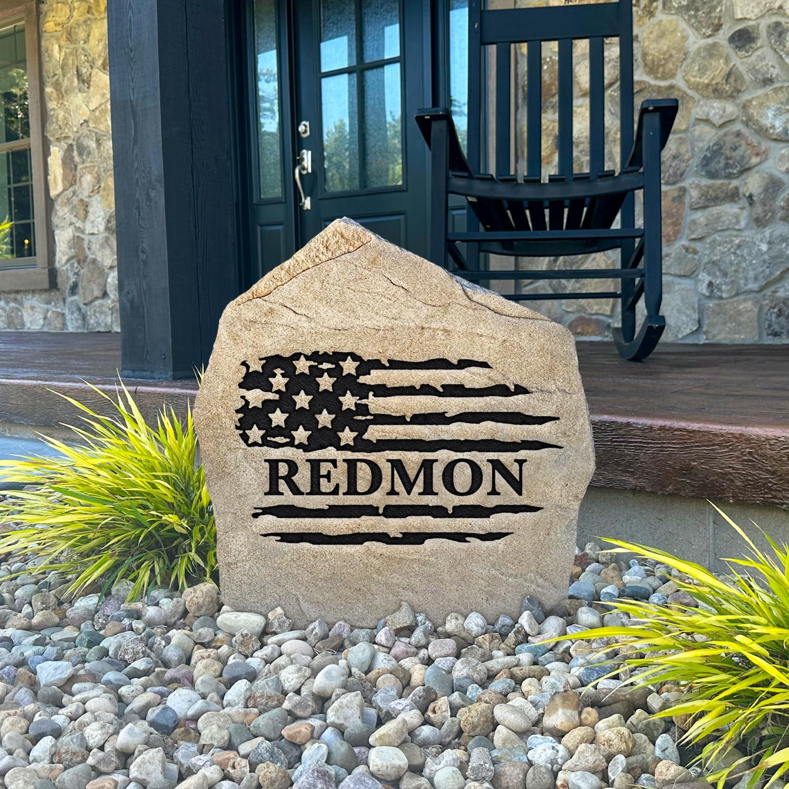 DESIGN A STONE Personalized Flag Name Stone - Engraved Garden Stone - Sandstone 21\" x 21\" - Monogram Stone by Design A Stone