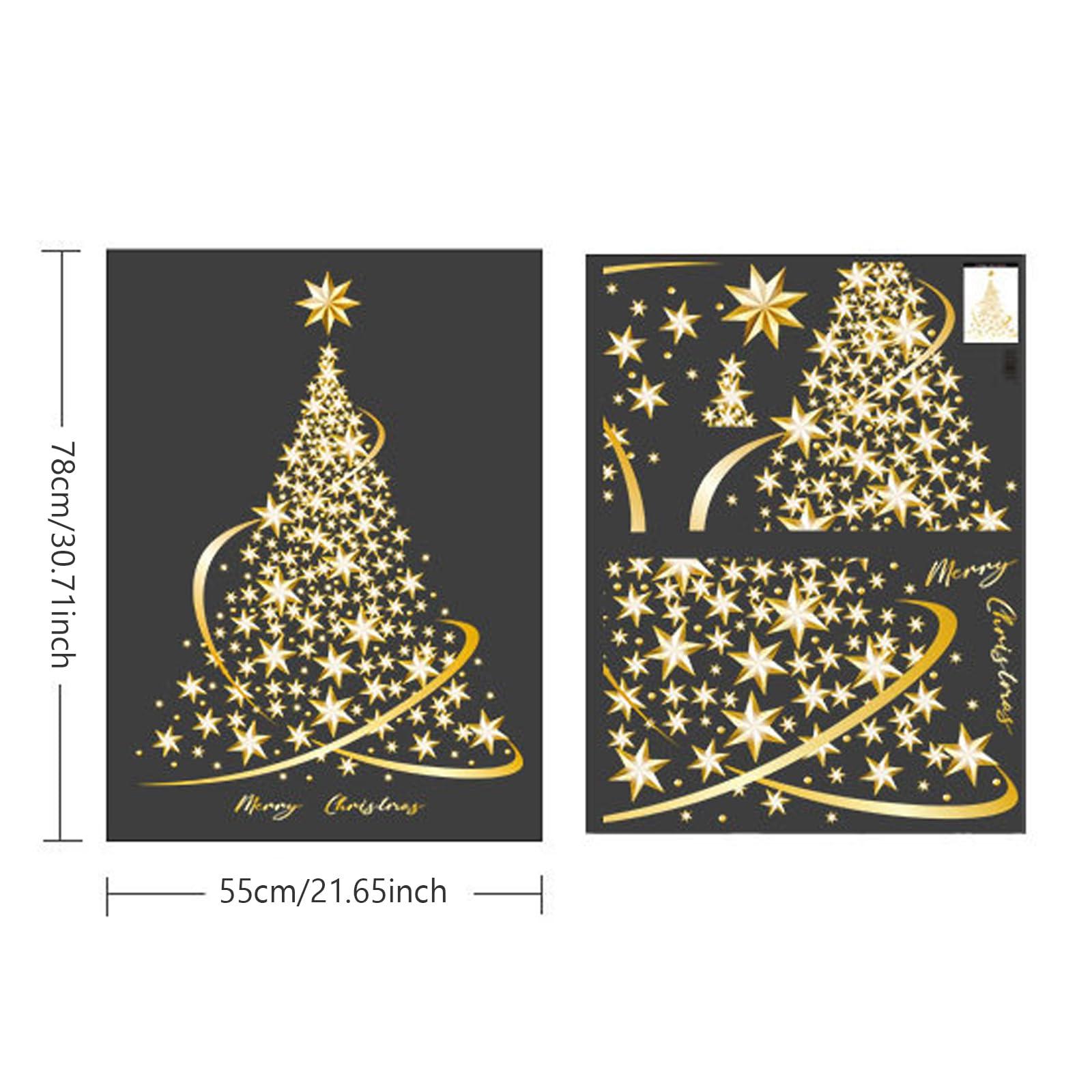 Muzrunq Muzrunq Window Stickers Christmas Window Clings Golden PVC Christmas Tree Stickers Reusable DIY Static Wall Mural for Home Shop Window Glass Display Decorations 31x22 Inch
