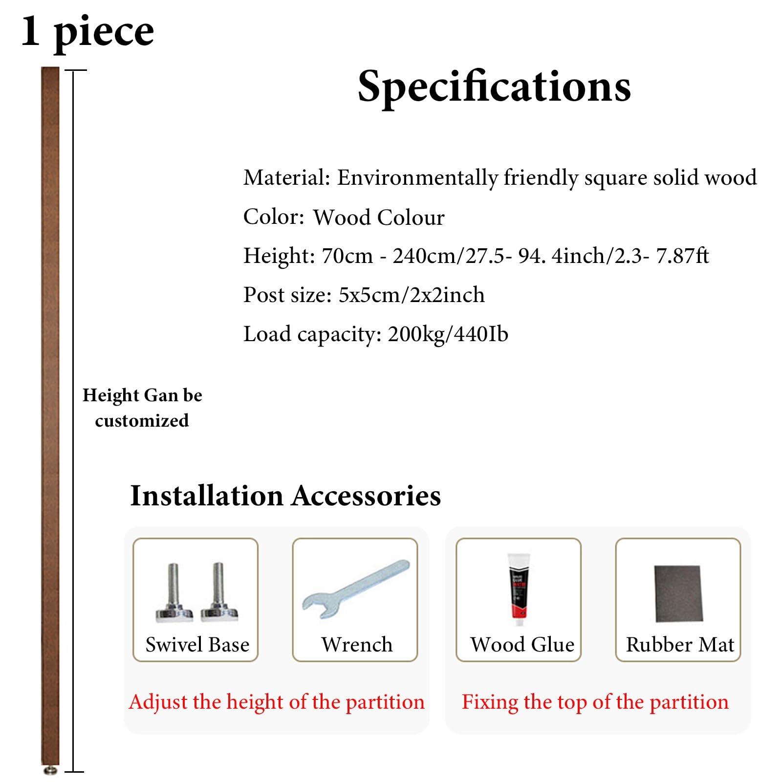 WAHHWF 2ft/3ft/4ft/5ft/6ft/7ft/8ft Tall Wall Partition Room Divider Floor to Ceiling Wooden Slats, Wood Privacy Screens/Room Separation Deviders Post Column for Bathroom Daycare Studio Apartment (Color : W