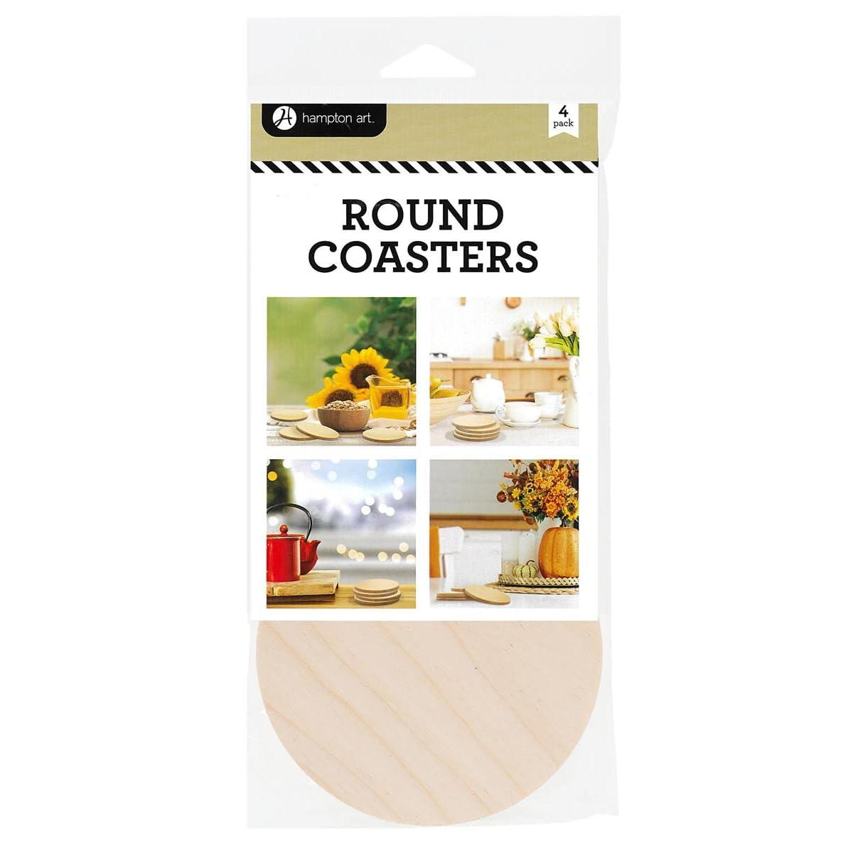 Hampton Art Hampton Art Coasters Round 6Mm 4Pc, Wood Coasters, Wooden Coasters, Wood Coaster Blanks, DIY Blank Coasters for Crafts, Wood, for Crafts