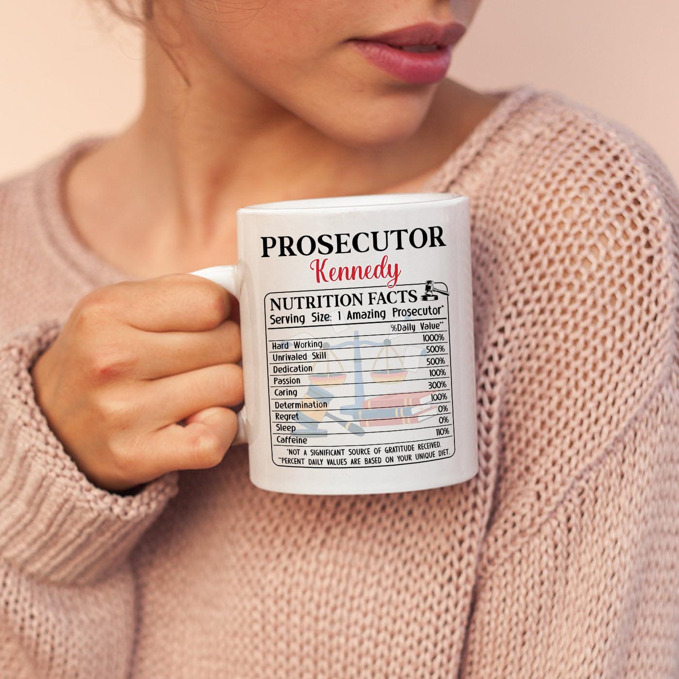 Elido Store Personalized Prosecutor Coffee Mug Gifts for Law Students, Prosecutor Nutrition Facts White Coffee Cup, Customized Name Prosecutor Travel Mug, Awesome Prosecutors Teacup 11 Oz 15 Oz, Lawyer Mugs Cups