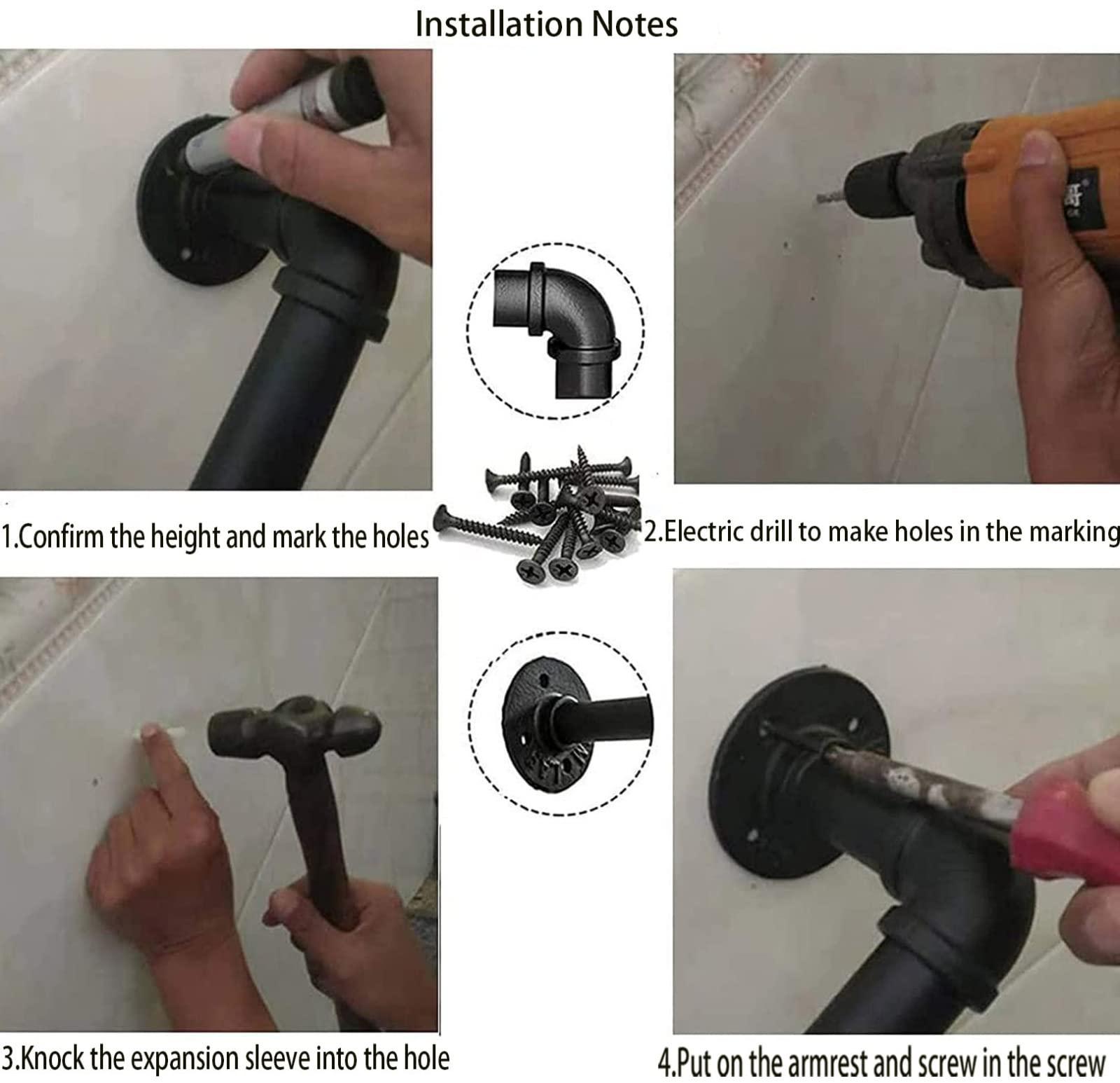 Pealihuy Pealihuy Handrails for Outdoor Front Porch Steps, Stair Handrails for Outside Steps Railing for The Elderly for Concrete Wood Brick Stair, Wrought Iron Matt Black,95cm