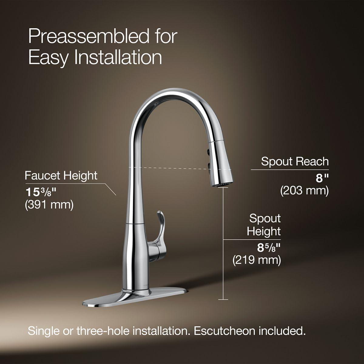 Kohler KOHLER 597-CP Simplice Pull Down Kitchen Faucet, 3-Spray Faucet, Kitchen Sink Faucet with Pull Down Sprayer, Polished Chrome