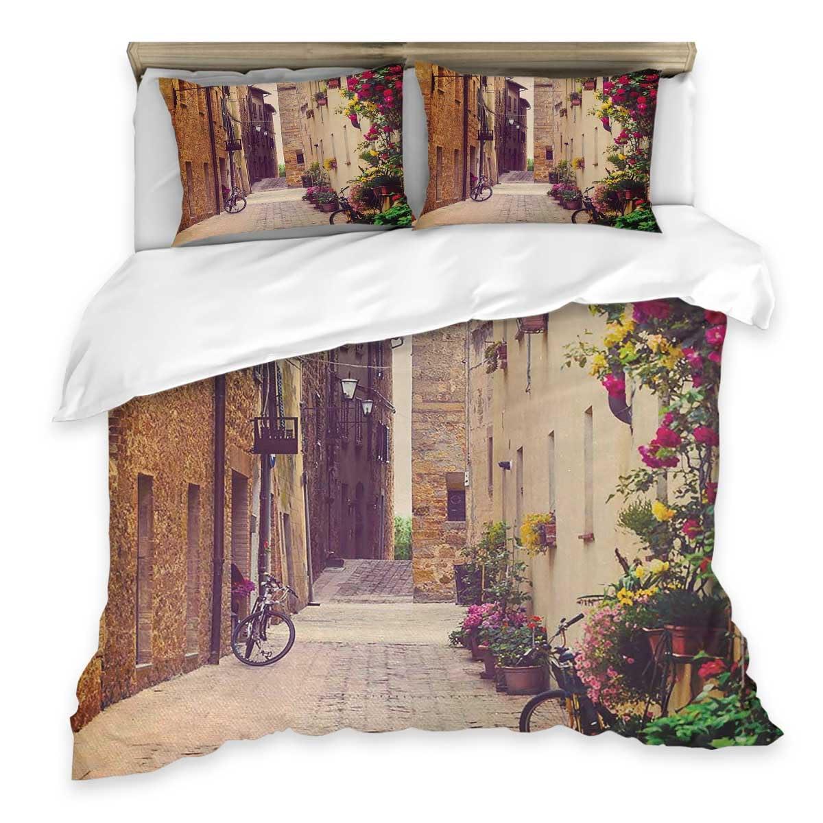 YANFENQI YANFENQI California King Reversible Duvet Cover Cityscape Patterned Zippered Bedding for Kids Teens Adults (California King,104\" W X 98\" L)