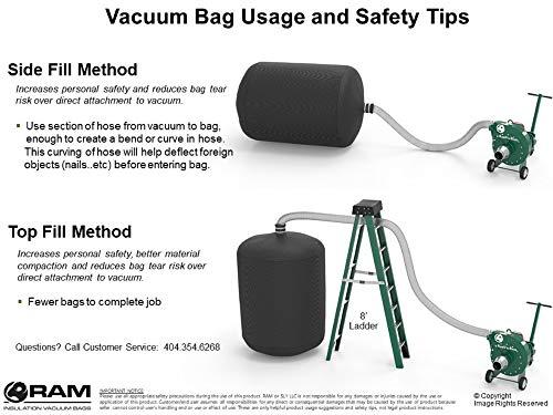 RAM (20) INSULATION REMOVAL VACUUM BAG - SUPER HEAVY DUTY TEAR-PROOF 6 FT X 4 FT - EASY-FILL SPOUT & LOWEST DUST Filter - Contractors #1 Choice - EST 450 LBS / 75 CF PRO-450 (3.5 oz Strength) by RAM