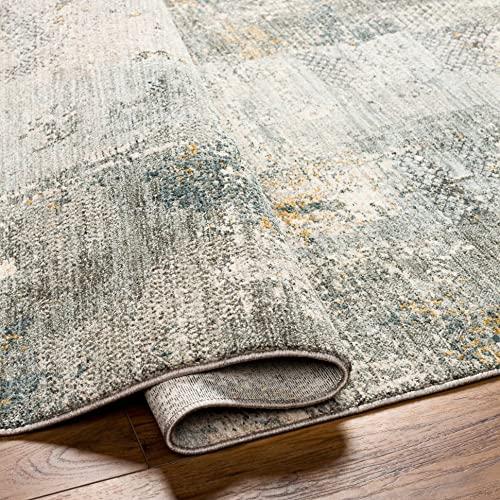 Hauteloom Hauteloom Elina Living Room, Bedroom Area Rug - Modern Abstract Boho Farmhouse - Contemporary Faded Distressed Carpet - Green, Gray, Brown - 5'3"-Round
