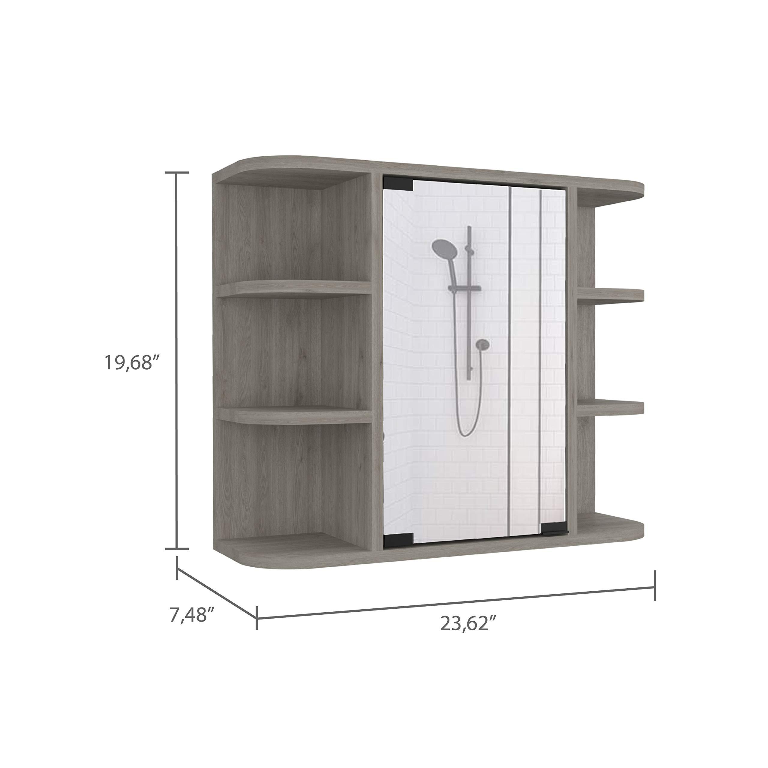 DEPOT E-SHOP DEPOT E-SHOP Roma Mirrored Medicine Cabinet, Six External Shelves, Three Interior Shelves, Light Gray -Bathroom