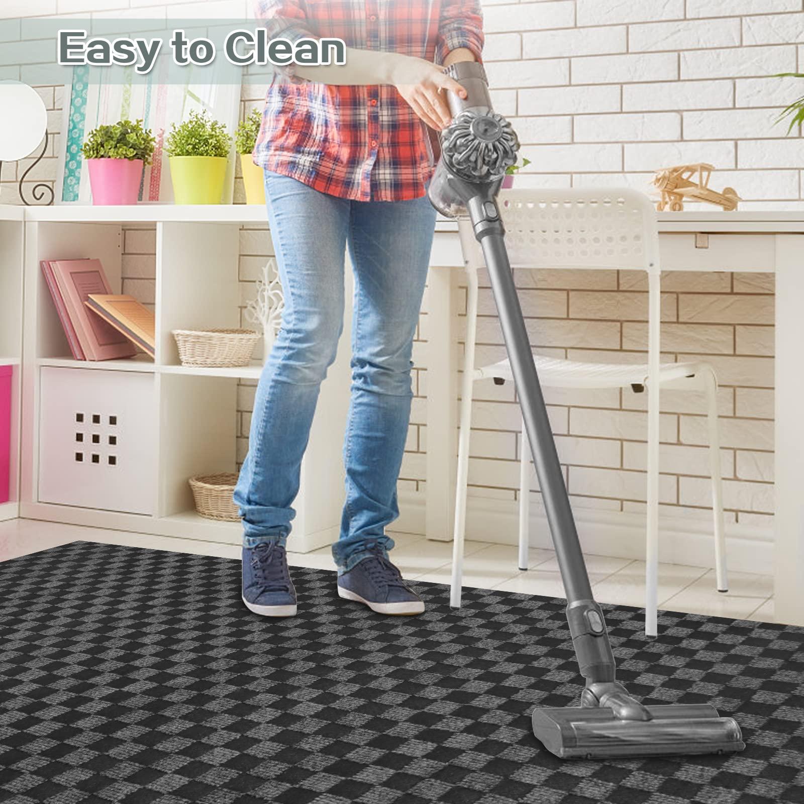 ZGR HOME&GARDEN Custom Size Runner Rug 3 ft x 20 ft, ZGR 2-82ft Carpet Runners Hallway Entryway Kitchen Garage Laundry Room Area Rugs with Non-Slip Rubber Backing, Checkered Black