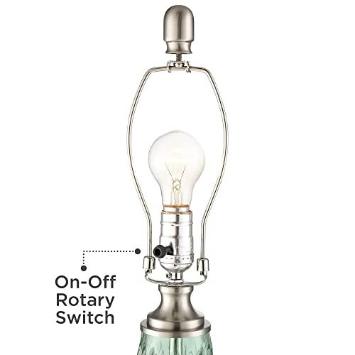 360 Lighting 360 Lighting Julia Modern Coastal Table Lamp 26.5\" High Textured Seafoam Green Glass Brushed Nickel Silver Off-White Drum Shade for Living Room Bedroom Beach House Bedside Nightstand Home