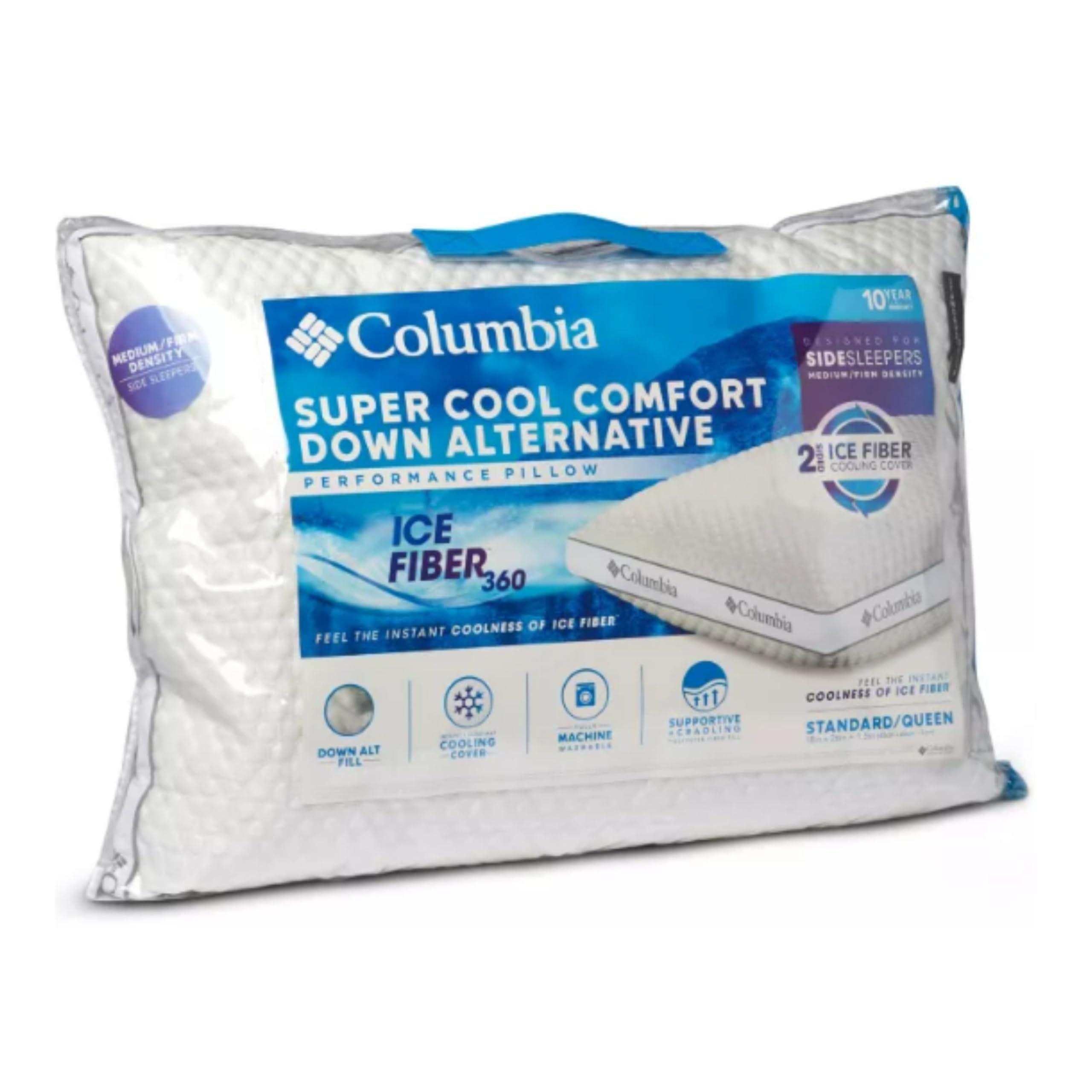 Columbia Columbia Comfort Ice Fiber Side Sleeper Down Alternative Bed Pillow with Polyester Fiberfill, Supportive and Cozy Instant Cooling Double Sided Breathable Cover, White, Standard/Queen Pack of 1