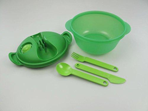 Tupper Tupperware Hot Food On the Go Container 6.25 Cup with Cutlery Green