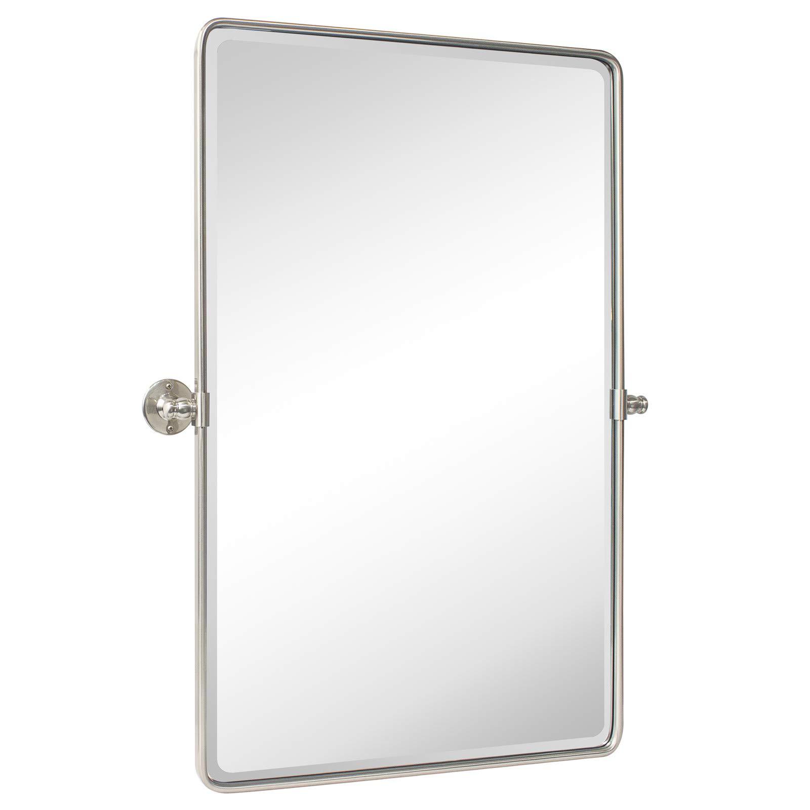 TEHOME TEHOME 20x30\'\' Brushed Nickel Pivot Mirror Rectangle Bathroom Vanity Mirror Brushed Silver Rounded Corner Metal Framed Tilting Beveled Vanity Wall Mirrors
