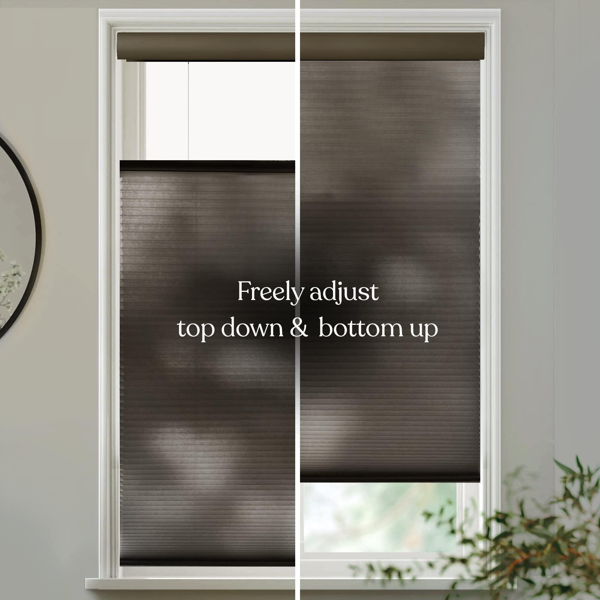 Mood MOOD Top Down Bottom Up Cellular Shades | Luxury Meets Function | Cordless, Light Filtering, Insulation, Acoustic Comfort | Honeycomb Blinds for Windows | Espresso | 44" Width x 72" Height