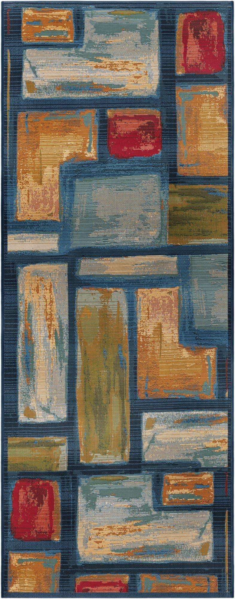 Unique Loom Unique Loom Outdoor Modern Collection Area Rug - Cubed (2' 7" x 7' 1" Runner, Multi/ Blue)