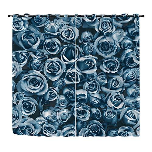 FCDM Blue Rose Window Curtain,Turquoise Rose Bathroom Set Decor Blackout Curtains Royal Blue Gray Home Bedroom Living Room Grommet Thermal Insulated Window Curtain/Drapes Panel 42x63 in
