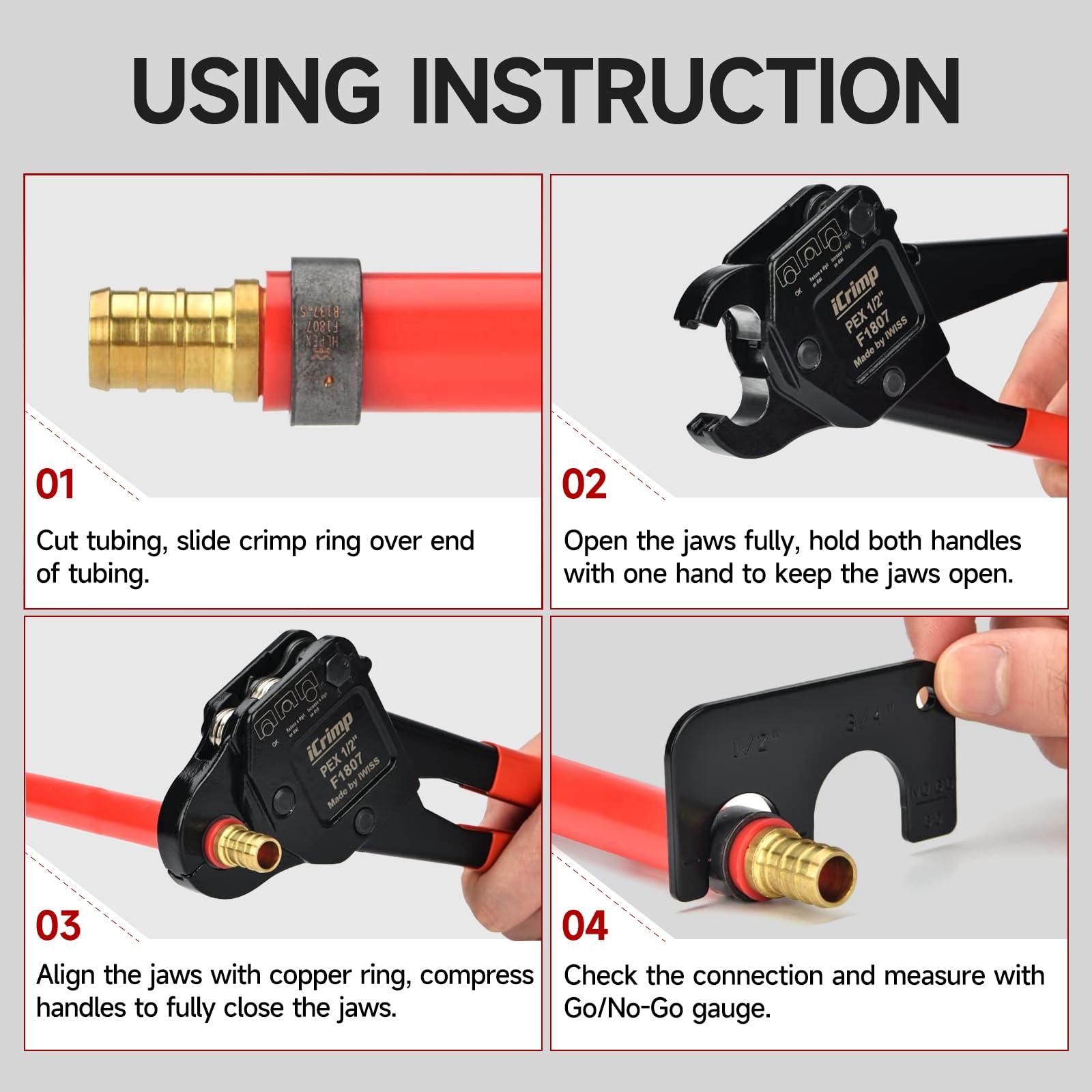 IWISS iCrimp Angle Head F1807 PEX Pipe Crimping Tool for Copper Rings - 1/2&3/4-inch Two Crimper Set with Cutter, Suitable for Tight Spaces