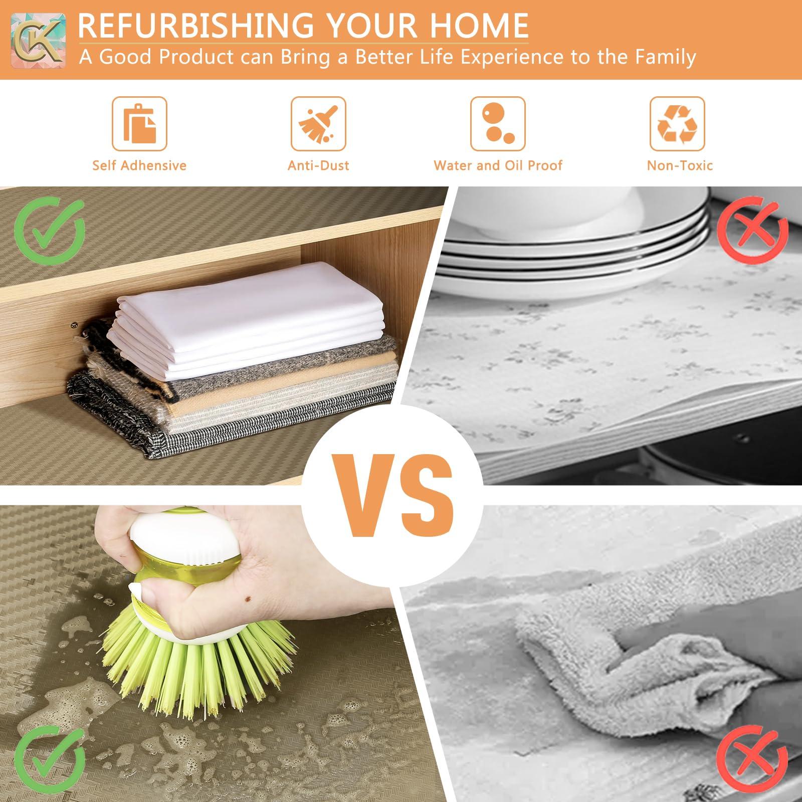 ChiKiner Self-Adhesive Shelf Liner Kitchen Liner, Waterproof Backed Paper Easy Peel and Stick Contact Liner Without Residue for Decor Your Desk Surface, Kitchen Countertops (Dark Khaki, 35.4 x 118.1 inches)