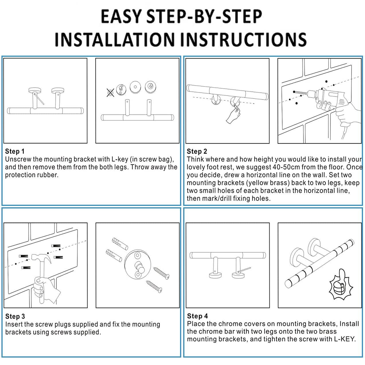 SANLIV Sanliv Shower Foot Rest,Shower Foot Rest for Shaving Legs,Knurled Brass Bar Shower Step,Wall Mounted Bath/Spa Foot Ledge in Polished Chrome