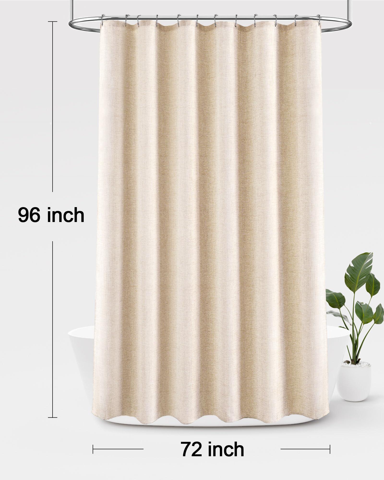 Awellife Extra Long Shower Curtain 96 Inch Length Linen Shower Curtain for Bathroom Natural Cloth Cotton Fabric Liner Cream Ivory