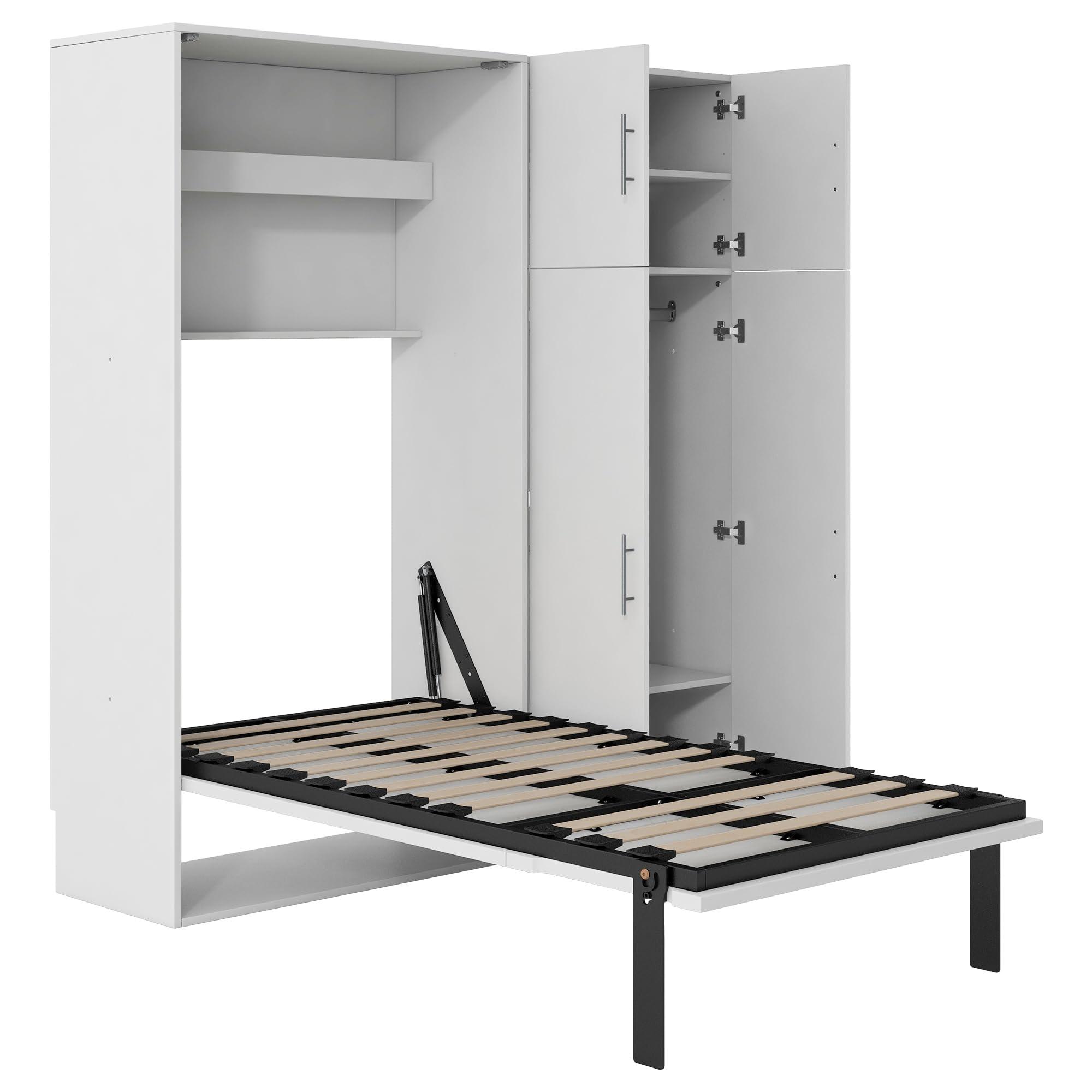 THINK 30 THINK 30 Twin Size Murphy Bed with Lockers and Wardrobes, Wood Foldable Cabinet Bed with Storage, Versatile Wall Bed, Hideaway Bed for Bedroom Living Room (Twin)