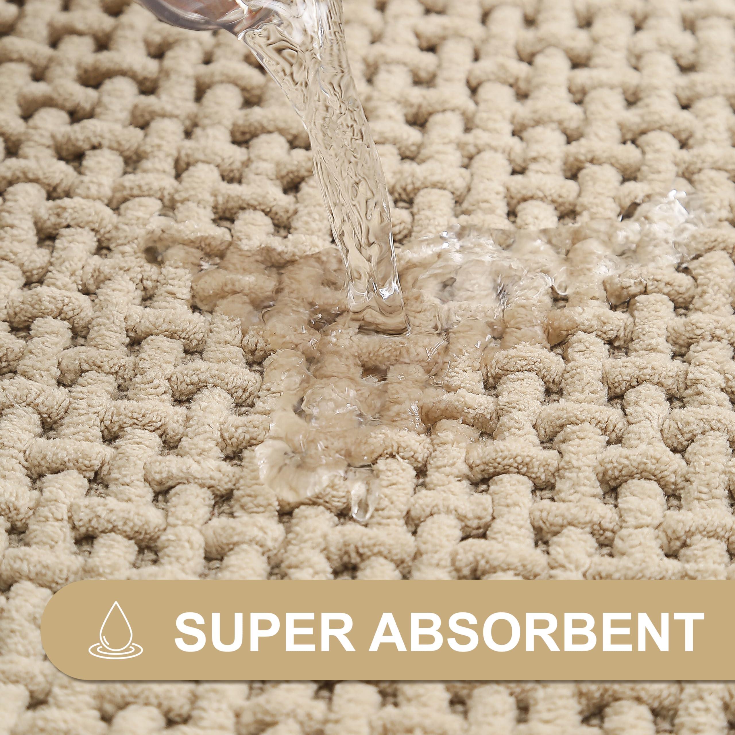 KINOGIC Bathroom Rug Beige Bath Mat: 24x36 Chenille Non Slip Washable Absorbent Bathmat Small Soft Thin Quick Dry Shower Carpet for Bathroom Floor Tub and Restroom