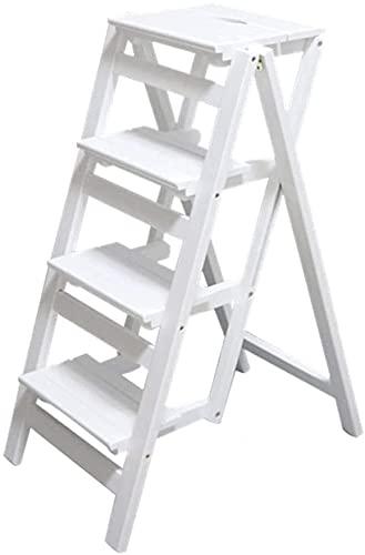 TONPOP Step Stools for Adults Foldable Kitchen Step Stools Folding Ladder 4 Step Stool Wood for Adult Stool Seat Ladder-Shaped Plant Stand for Kitchen Living Room Bedroom Balcony Garden Shoe Rack White