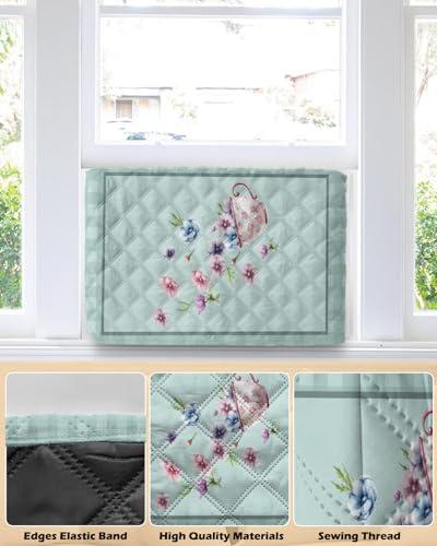T&H XHome Indoor Air Conditioner Cover - Beautiful Dreamy Flower Cup SplashINg Cyan Buffalo Check Plaid Double Waterproof Adjustable Inside WINdow AC Unit Cover Parts with Free Elastic Straps, 21x15x3.5IN