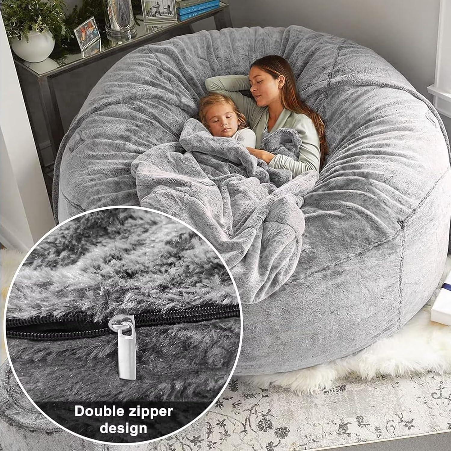 EKWQ Bean Bag,Giant Fur Bean Bag Chair Cover for Adults Kids (Without Filling) Comfy Fluffy Giant Round Beanbag Lazy Sofa Cover for Reading Chair Floor Chair Lazy Sofa Bed Cover Soft Fluffy Faux BeanBag