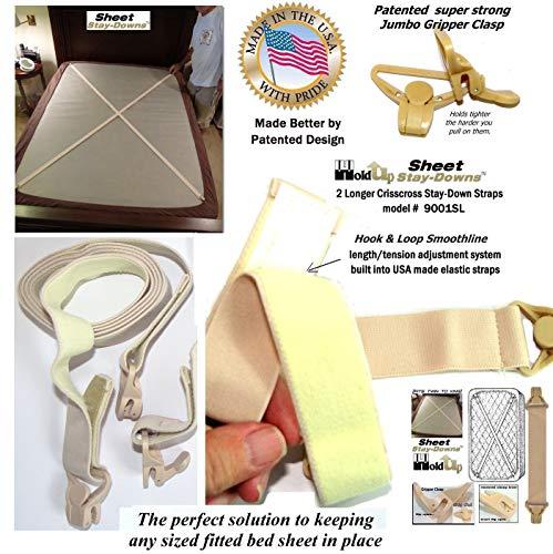 Hold-Up Suspender Co. Hold-Up Brand Crisscross Fitted Sheet Strap Stay-Downs with US Patented Gripper Clasps
