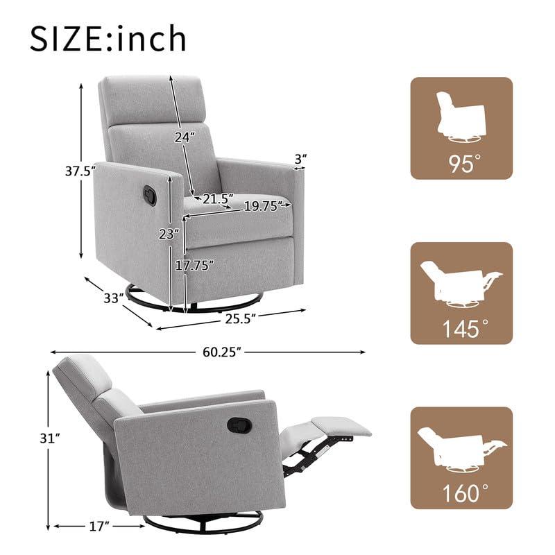ATGHYURT Modern Accent Chair Fabric Recliner Chair Mid-Century Recliner Adjustable Single Recliner Sofa Lazy Sofa Chair Ergonomic Design Manual Wing Chair Recliner for Living Room and Office