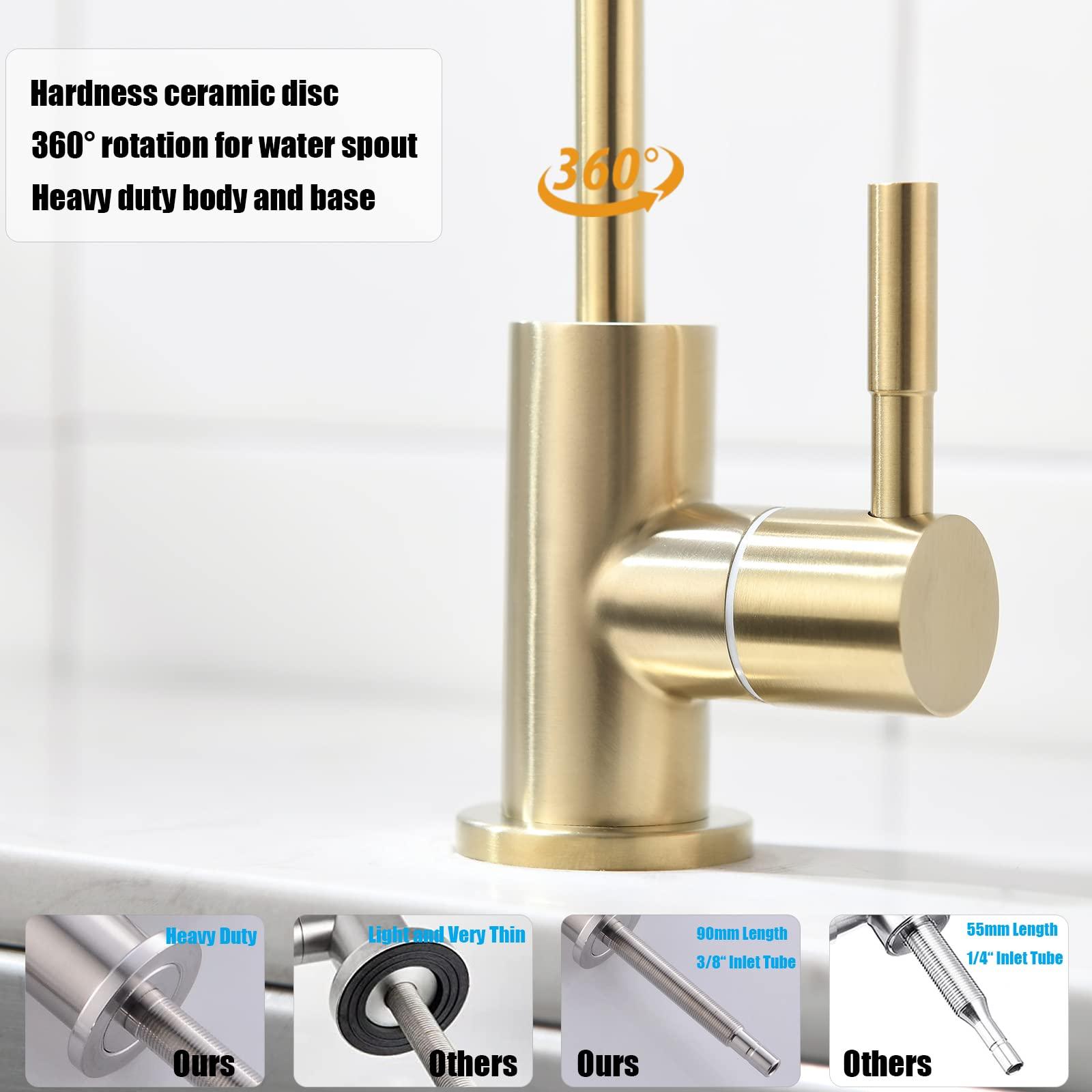 havin Havin Gold Drinking Water Faucet,Brushed Gold Reverse Osmosis Faucet,Water Filter Faucet for Kitchen Sink Use,Beverage Faucet,Lead-Free Stainless Steel(Brushed Gold)