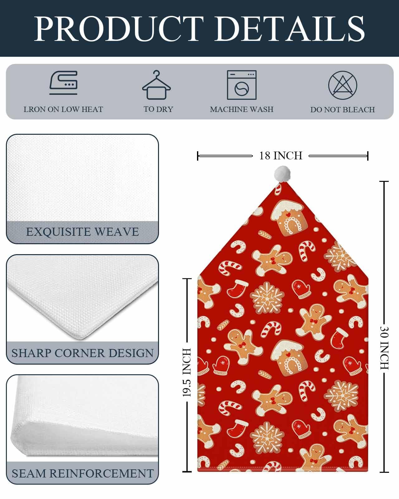 LOVE HOME DAY Dining Chair Back Covers Christmas Winter Snowflake Cookie Man 8 Pack Santa Hat Chair Seat Cover Candy Stocking on Red Removable Kitchen Chair Slipcover for Holiday Party Festival Banquet Decor