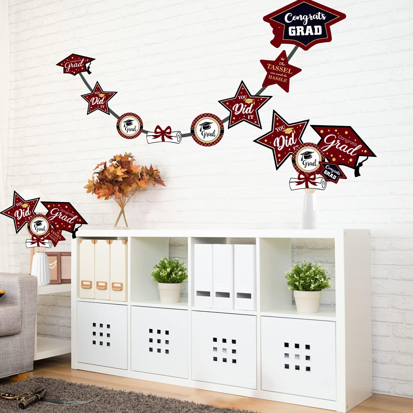 party greeting Maroon and Gold Graduation Decorations Set of 24 Class of 2025 Table Decor Congrats Grad Party Centerpiece Sticks Table Toppers Graduation Party Supplies