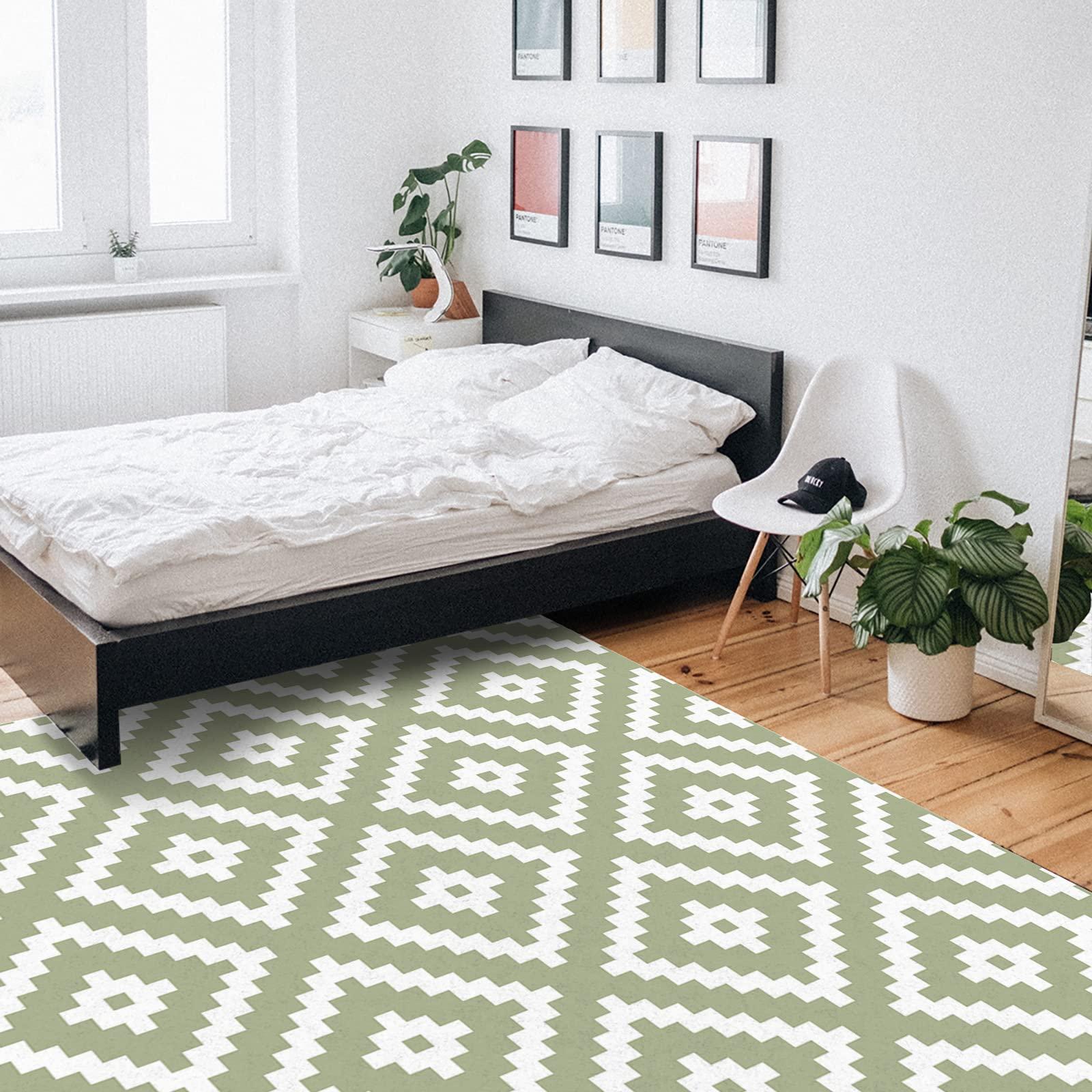 Debedcor Sage Green Geometric Area Rug for Living Room, Rectangular Indoor Carpet - 2'7" x 5', White Block Modern Abstract Art Non-Skid Bathroom Mat Kitchen Runner Rugs for Bedroom