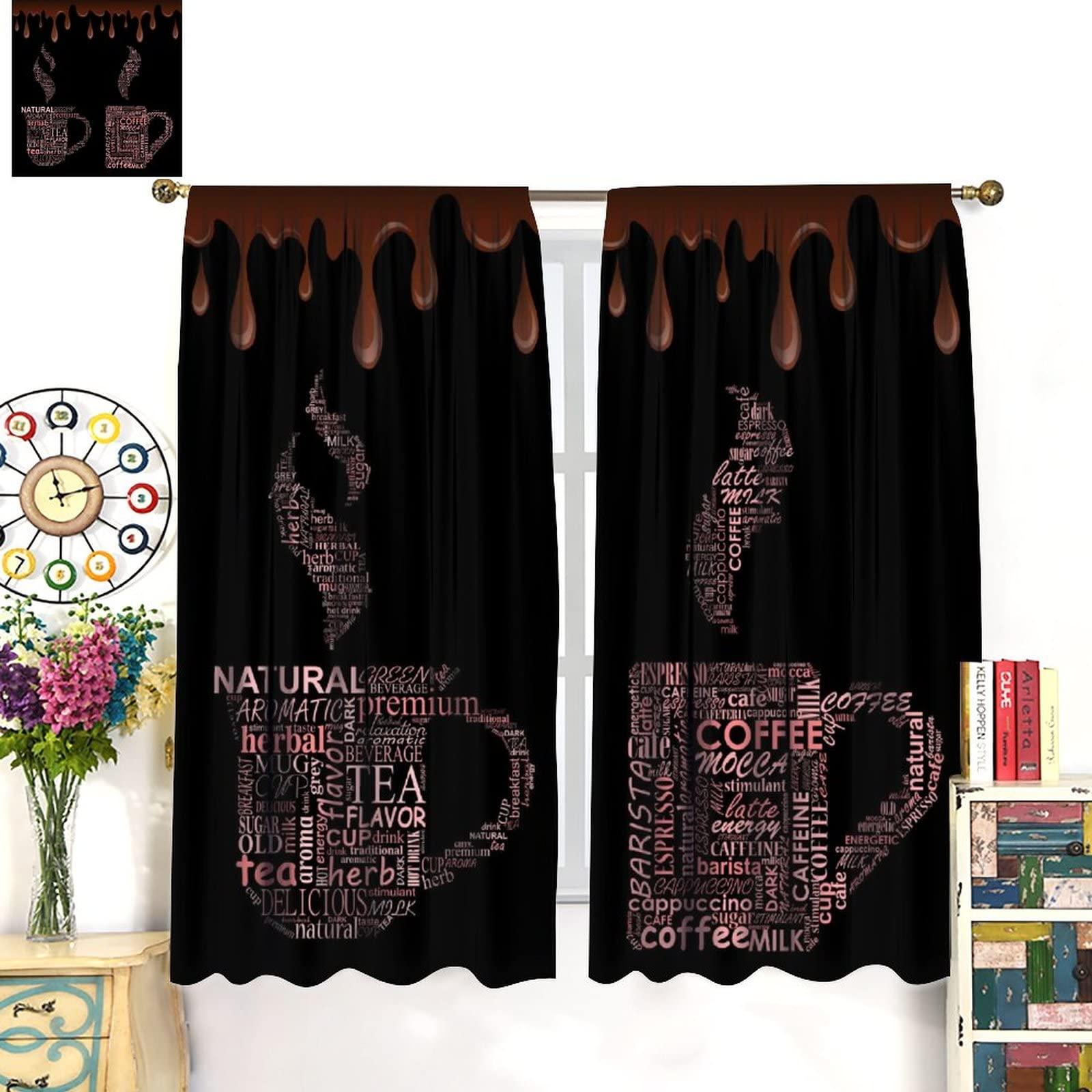 SENRUEGT Coffee Themed Curtains, Chocolate Coffee Cups Retro Living Room Kitchen Cafe Window Treatments Drapes 72x63in