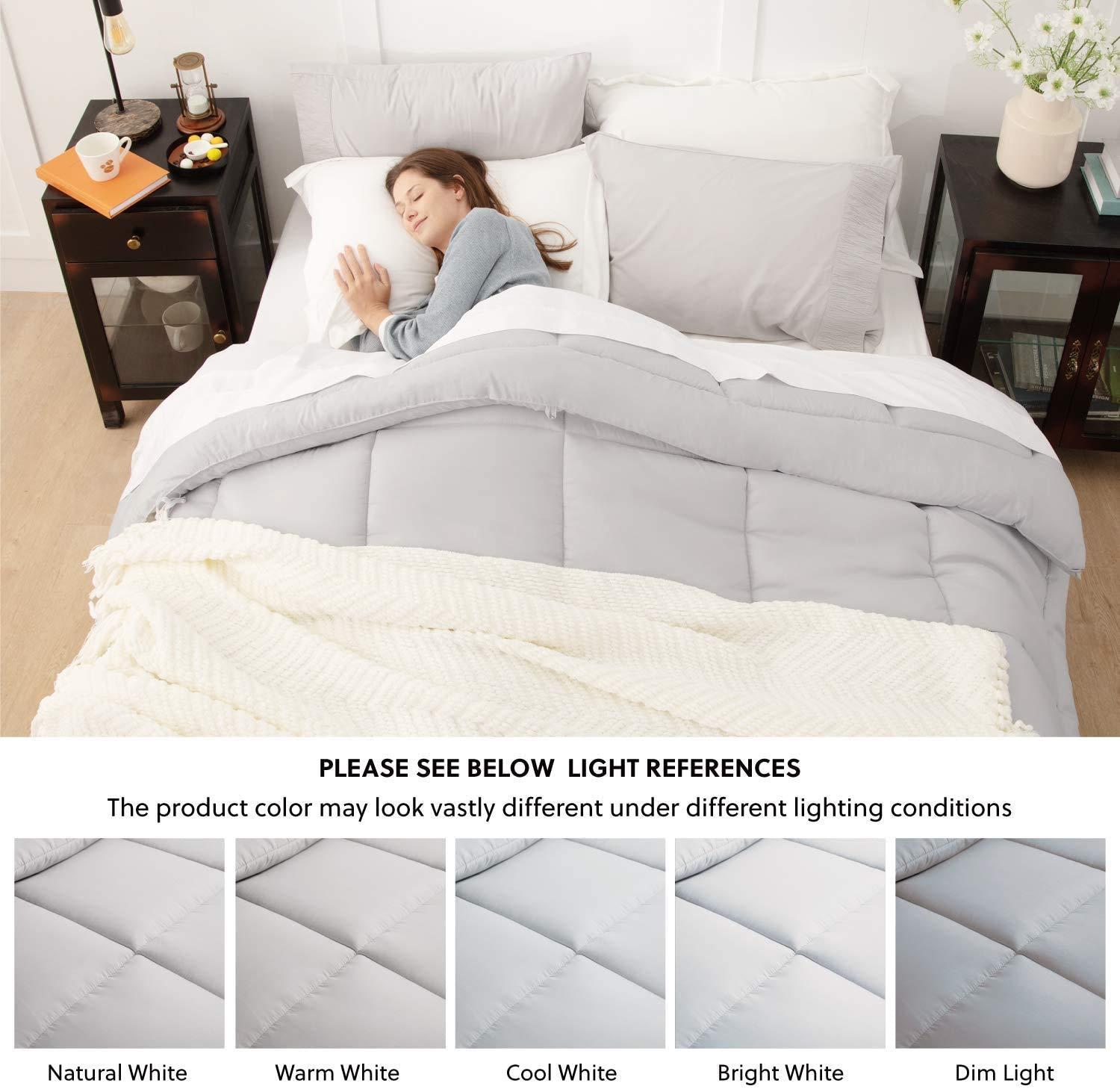 LinenEra Goose Down Comforter Light Blue Oversized Queen Size,100% Soft Cotton 500 GSM Fill Power and Feather Down-Proof Thick Fluffy Baffle Box Stitched Pinch Pleated Comforter Only (1 Piece)