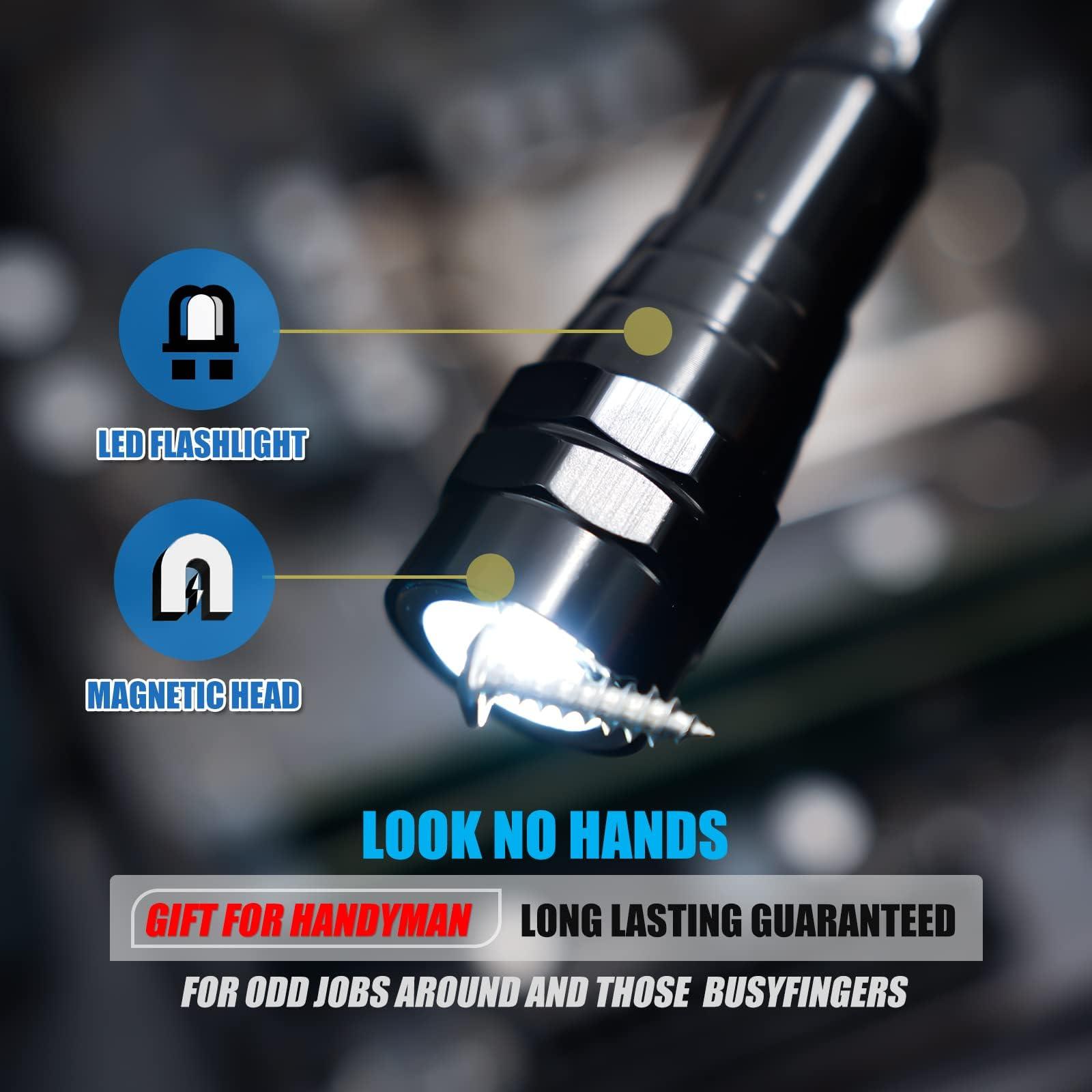 VIBELITE VIBELITE Extendable Magnetic Flashlight with Telescoping Magnet Pickup Tool-Cool Gadget Valentines Day Gifts for Him, Husband, Men, Dad, Father, Mechanic,Tech, Handyman, Boyfriend, Women, Black