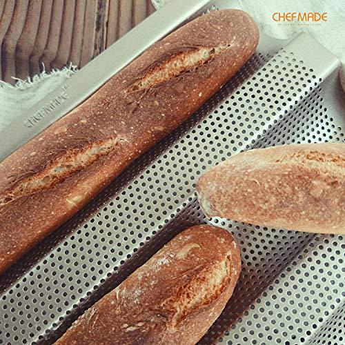 CHEFMADE CHEFMADE Perforated Baguette Pan, 15-Inch 3 Wave Loaves Non-Stick Ultra-Ventilate French Bread Pan 2-Inch Channel for Oven Baking 15.2" x 9.6" (Champagne Gold)
