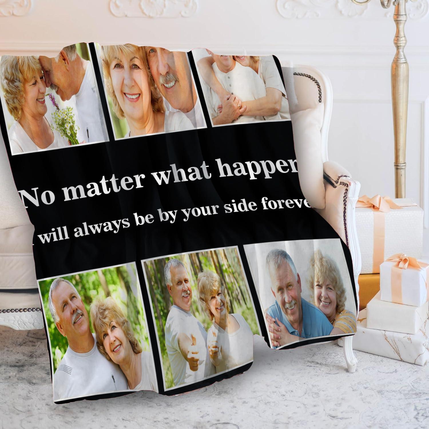Pzwqkyn Pzwqkyn Custom Blanket with Photos Text, Personalized Blanket with Pictures Aniversary Gifts for Mom, Dad, Families, Boyfriend, Girlfriend, Kids, Christmas Throw Blankets, 60\" W x 70\" L